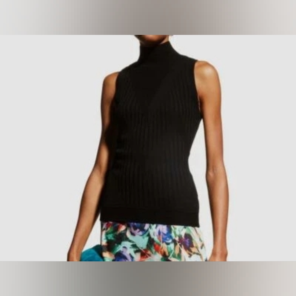 Milly Women's Black Chevron Turtleneck Tank Top Size P/small